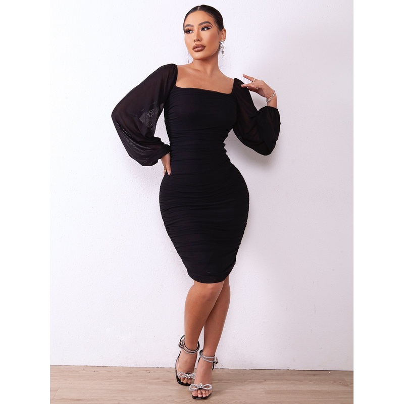 Zip-Back Ruched Bodycon Dress