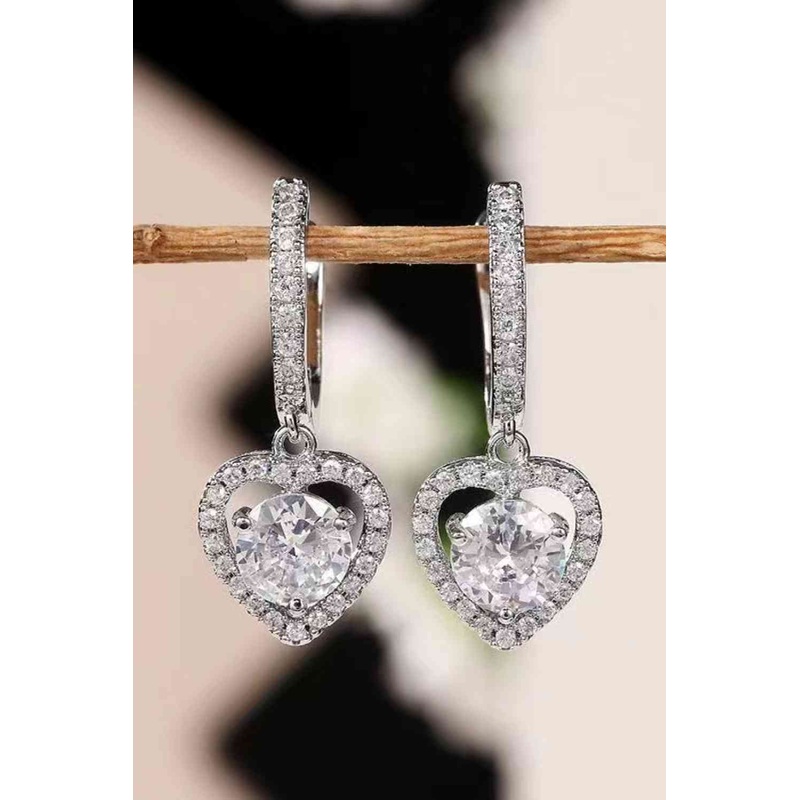 2 Carat Moissanite Platinum-Plated Heart Drop Earrings