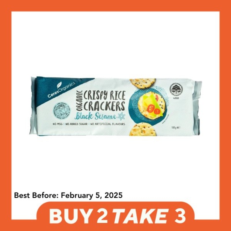 [B2T3] Ceres Organics Crispy Rice Crackers – Black Sesame (100g)