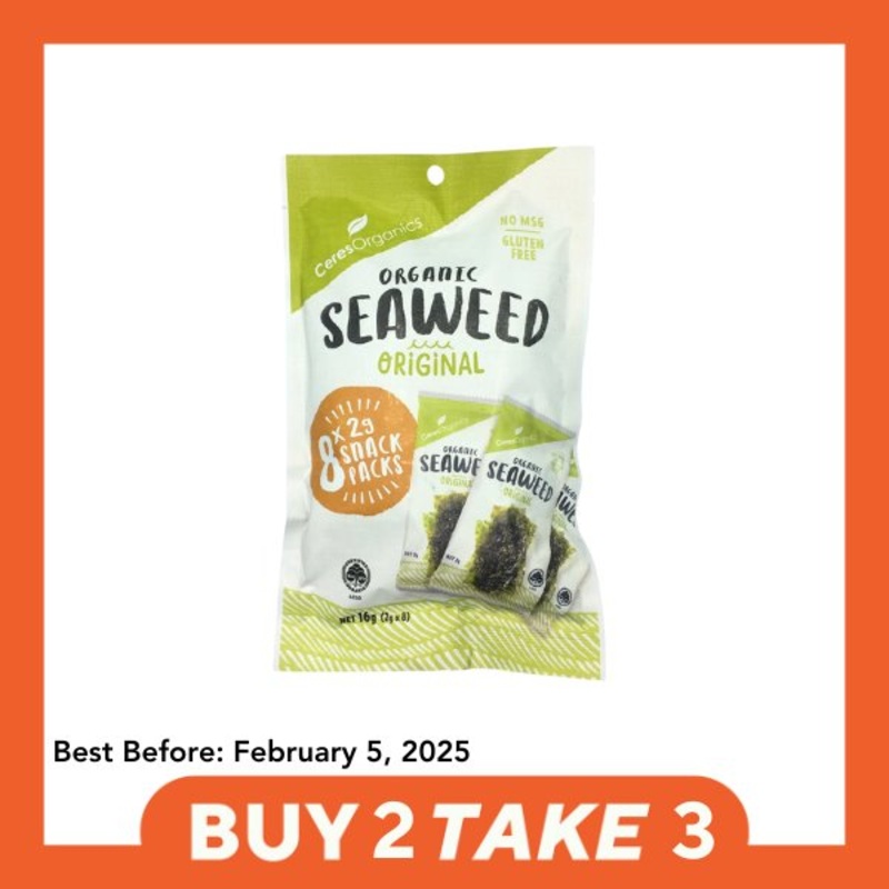 [B2T3] Ceres Organics Seaweed Snack Pack – Original (8 x 2g packs)