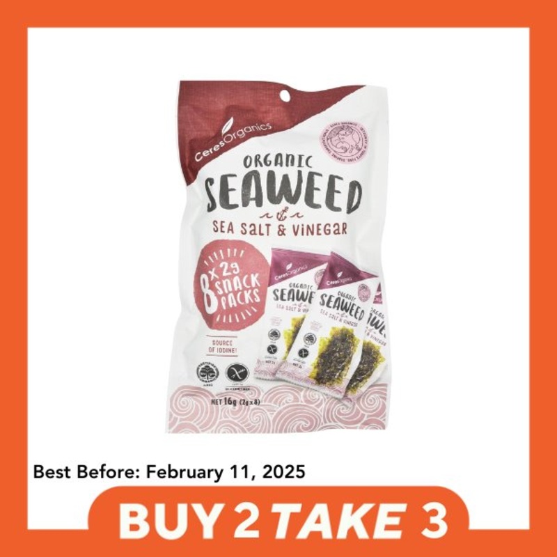[B2T3] Ceres Organics Seaweed Snack Pack – Sea Salt & Vinegar (8 x 2g packs)