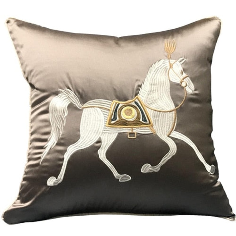 Amadea Embroidered Satin Pillow Cover Taupe