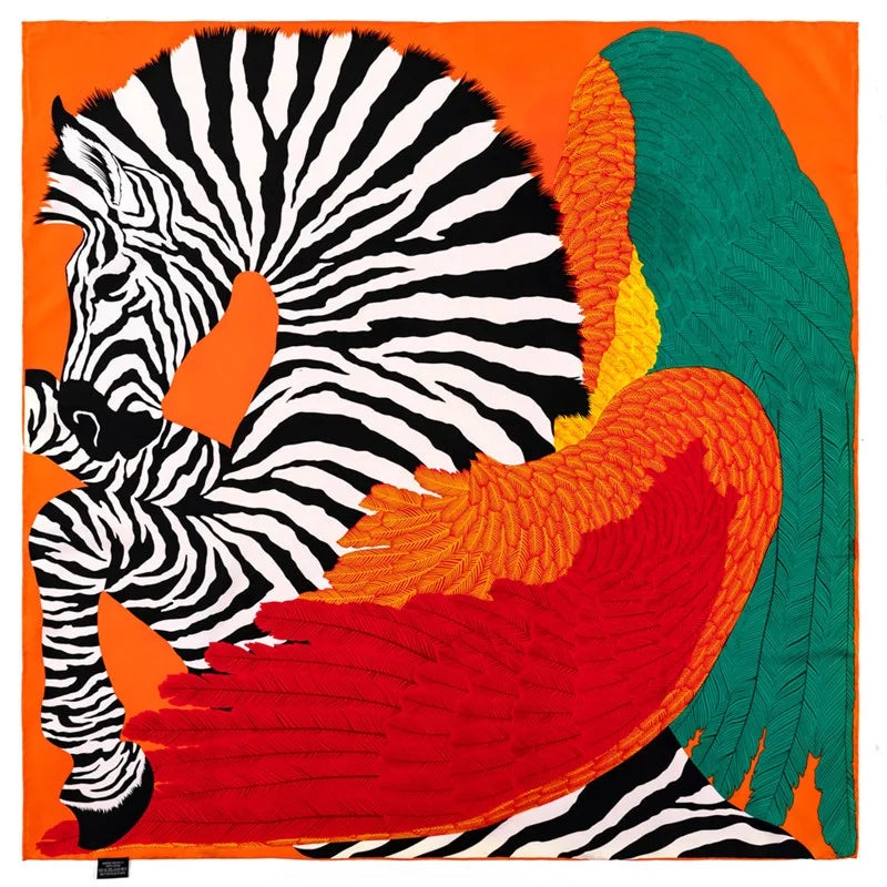 Zebra Wings Orange Silk Scarf / 90cm