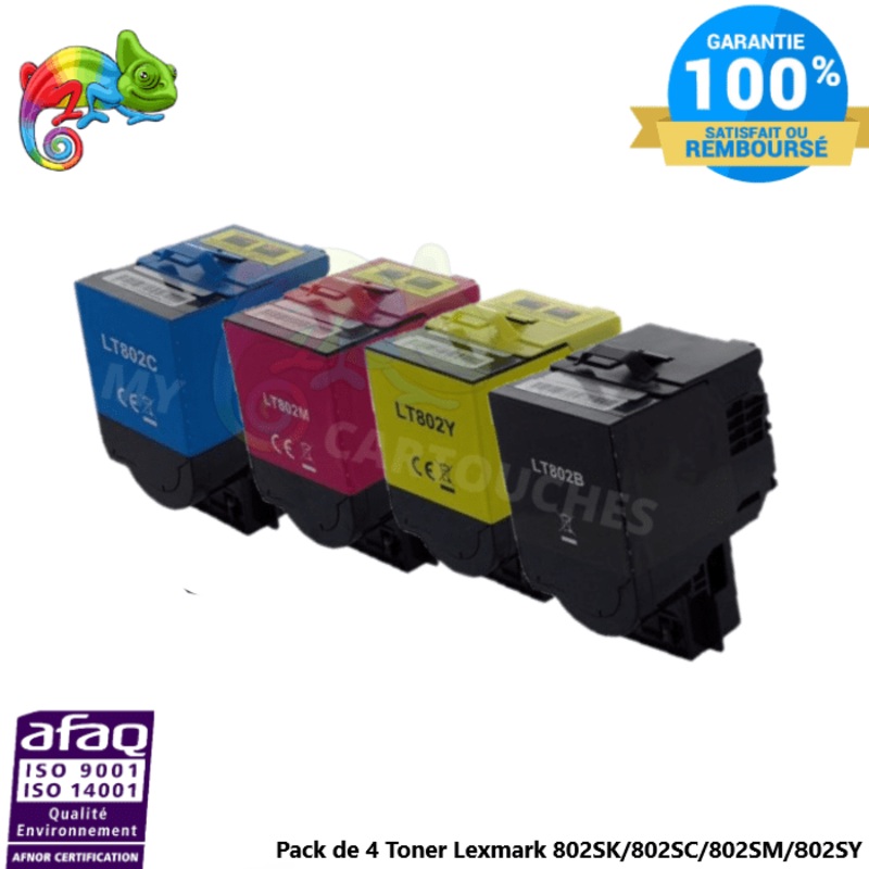 Lexmark 802S – Pack de 4 Toner laser compatible avec 80C2S B/Y/M/C