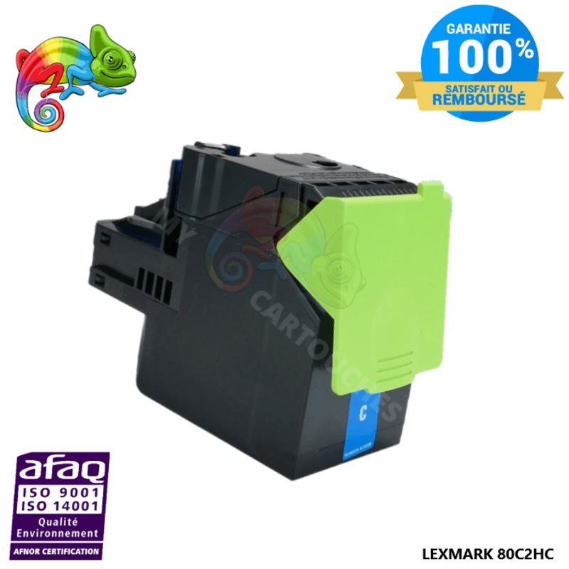Toner Cyan Lexmark pour CX410 / CX510 compatible 80C2HC0 / 80C2HCE / 802HC