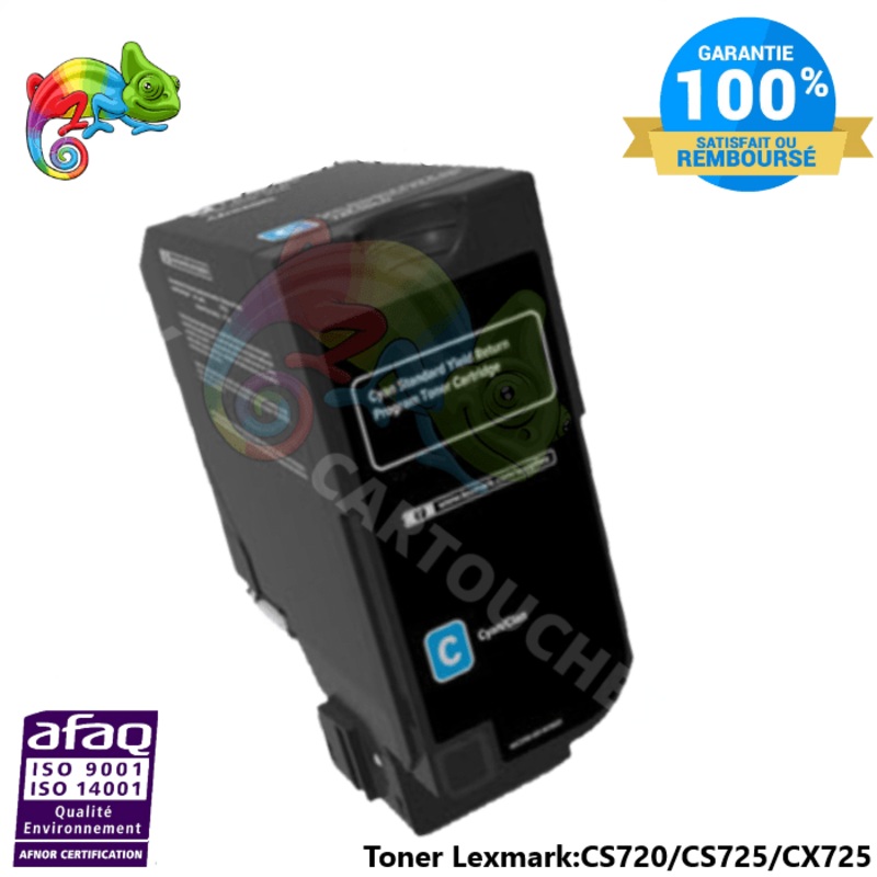 Toner Cyan Laser Compatible pour Lexmark CS720 / CS725 / CX725 ( 74C2SC0 )
