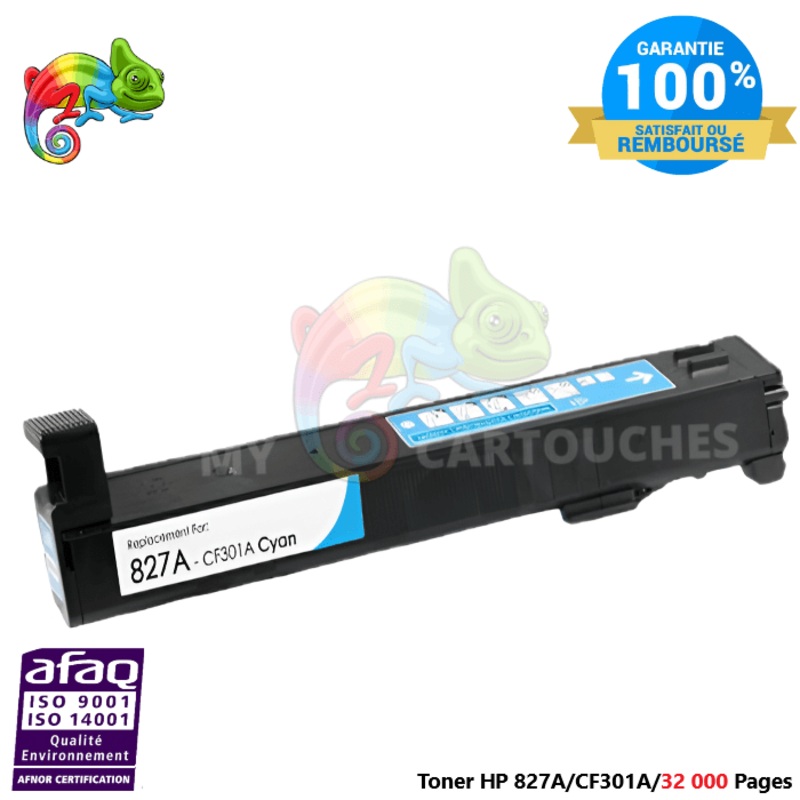 Toner Laser Pour  HP 827A  Cyan Toner laser HP (CF301A) Compatible