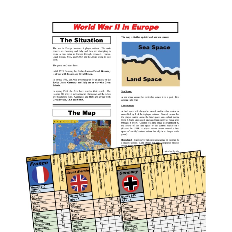 World War II in Europe 3rd Edition Set Up Charts & Rule Book Download