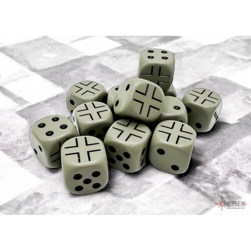 Cube 16mm Opaque WW2 German Dark Grey/black D6 (x12)