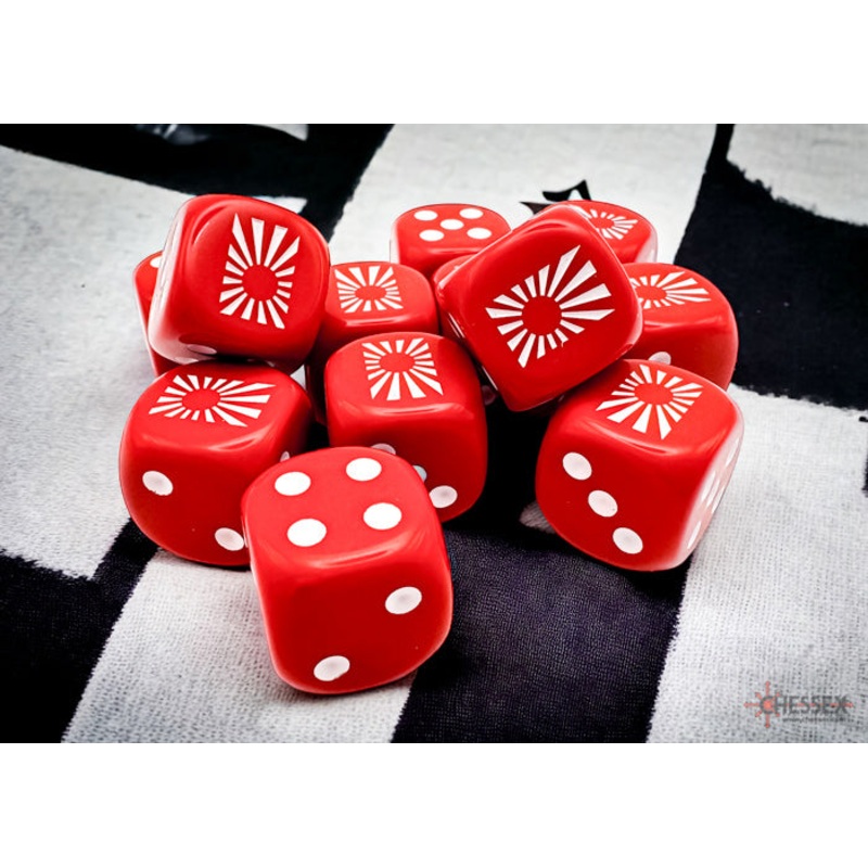 Cube 16mm Opaque WW2 Japan Red/white D6 (x12)