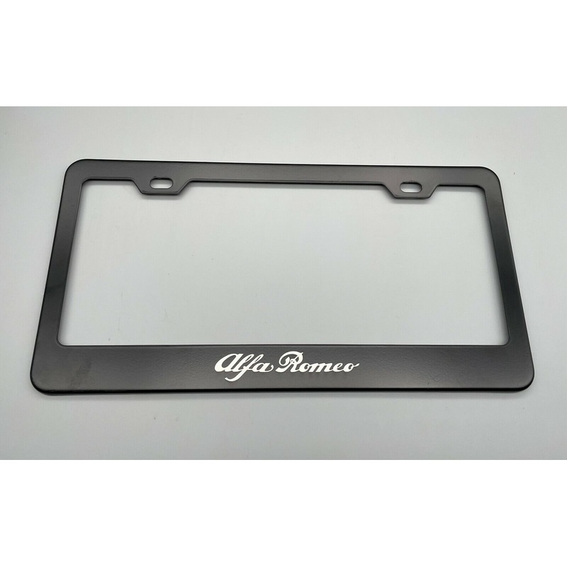 Black Holder for License Plate License Plate Holder Alfa Romeo Black  Stainless Steel With Laser Engraved