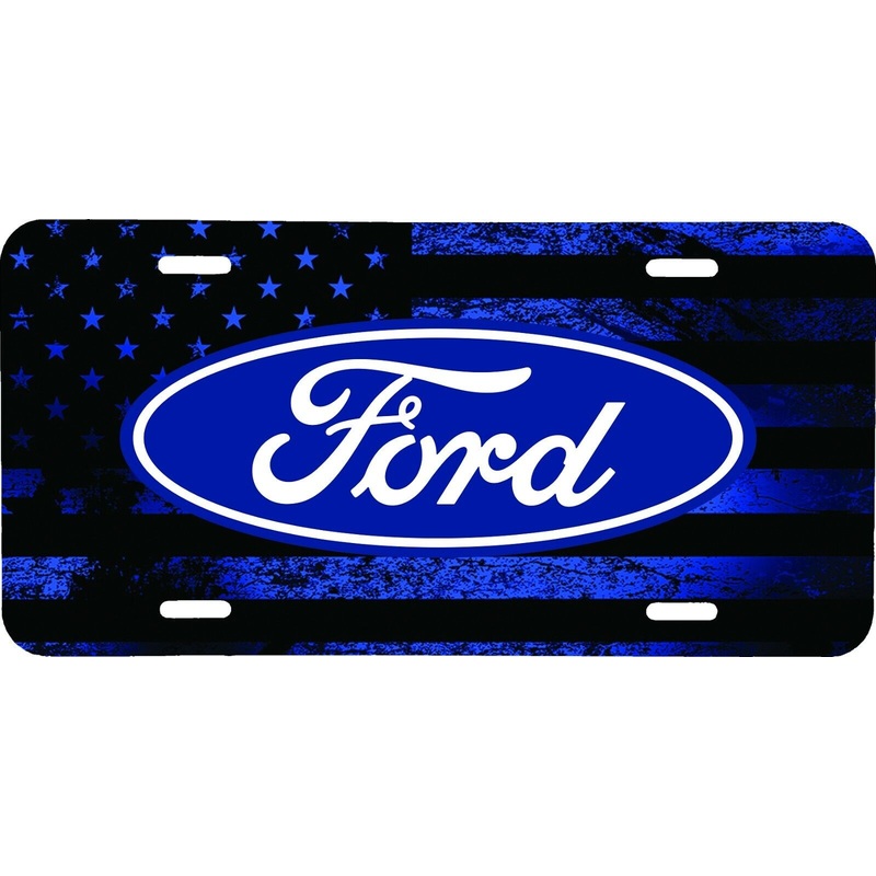 BLUE AMERICAN DISTRESSED FLAG FORD LOGO VEHICLE LICENSE PLATE TRUCK TAG .040 GA