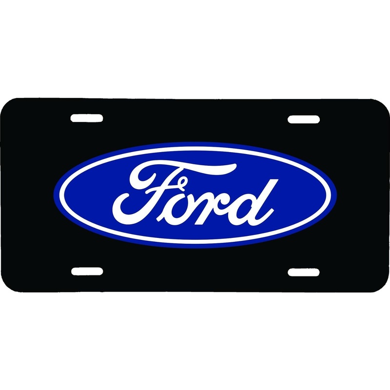 BLUE FORD BADGE WITH BLACK BACKGROUND VEHICLE ALUMINUM LICENSE PLATE TAG .040 GA