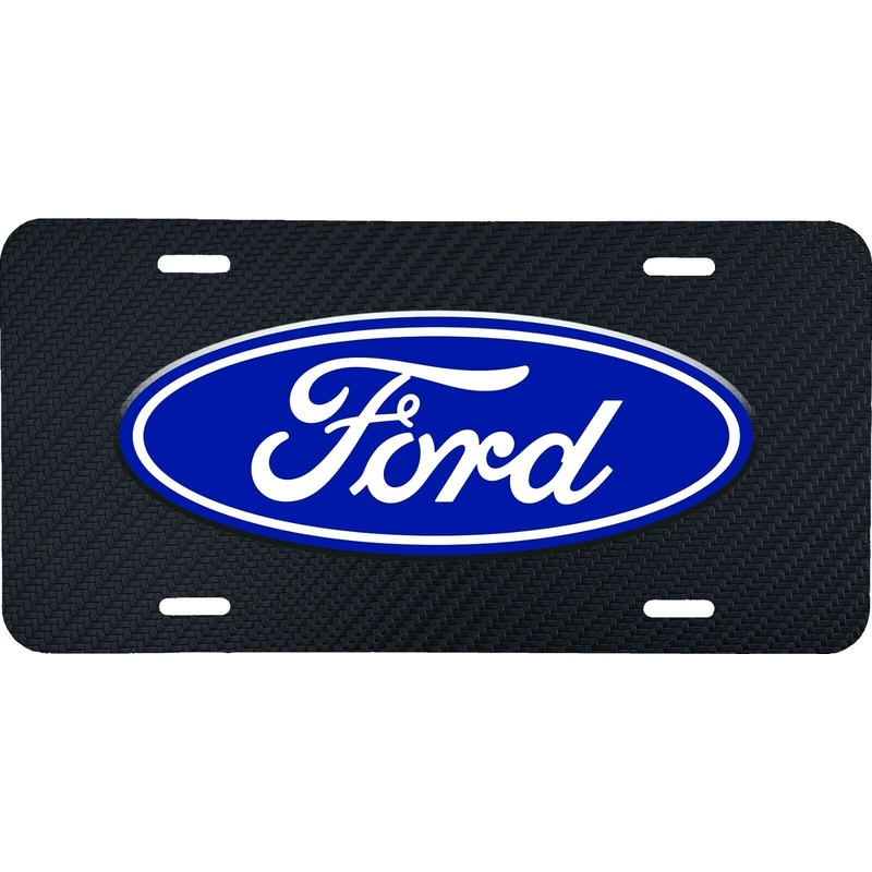 BLUE FORD LOGO WITH CARBON FIBER LOOK VEHICLE ALUMINUM LICENSE PLATE TAG .040 GA