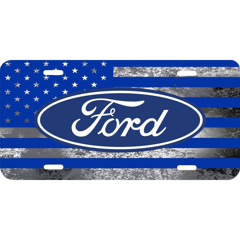 BLUE GRAY AMERICAN FLAG BLUE FORD BADGE VEHICLE ALUMINUM LICENSE PLATE TRUCK TAG