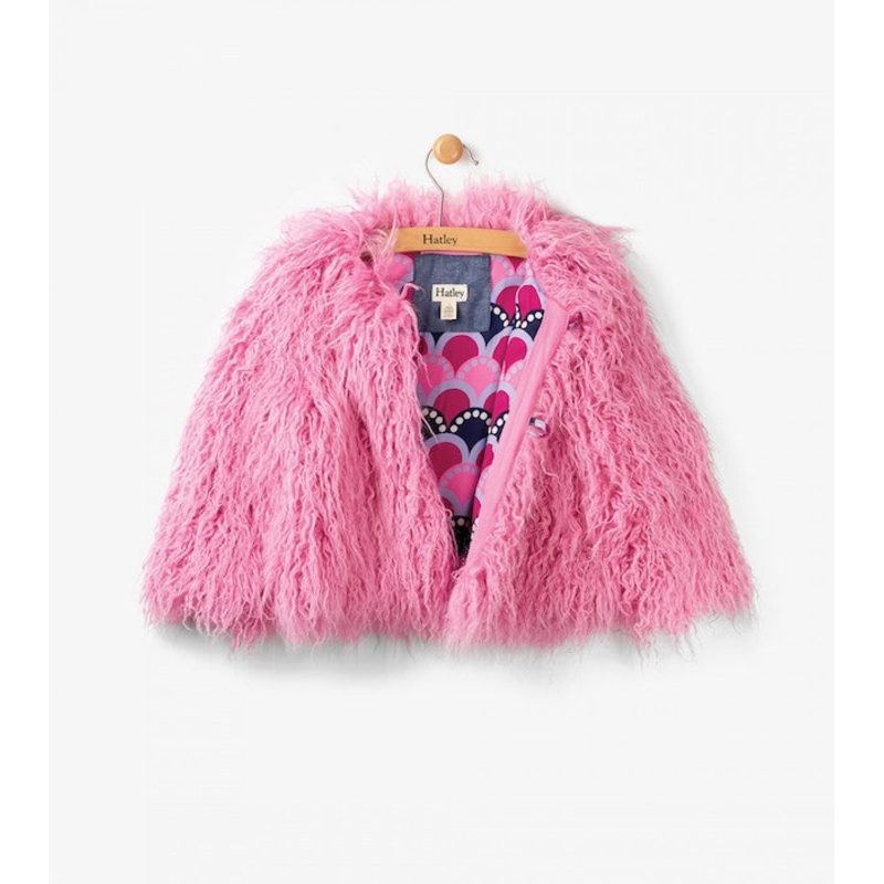 Hatley Pink Faux Mongolian Fur Coat