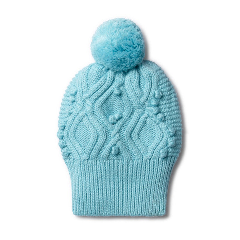 Wilson & Frenchy Petit Blue Cable Knitted Pom Pom Hat