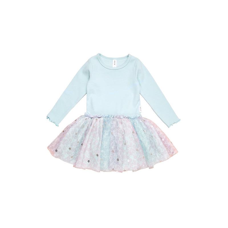 Huxbaby Rainbow Flower Rib Long Sleeve Ballet Dress